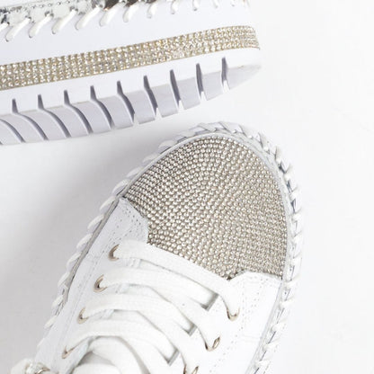 Zeitlose Diamant Silber Leder Sneakers