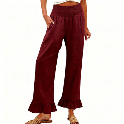 Boho Hosen mit weitem Bein und Rüschen am Saum