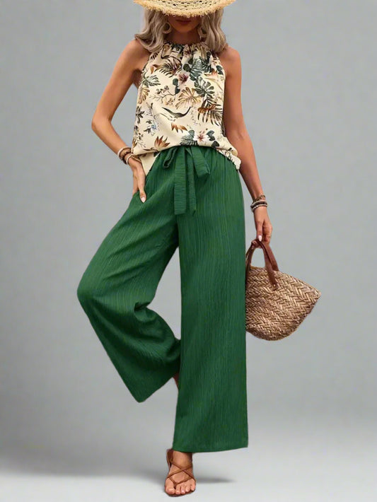 Damen bedrucktes Tanktop und Hose mit weitem Bein Set