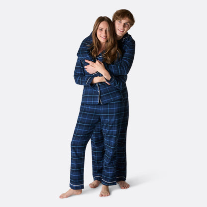 Gemütlicher blauer Flanell-Weihnachtspyjama für Damen