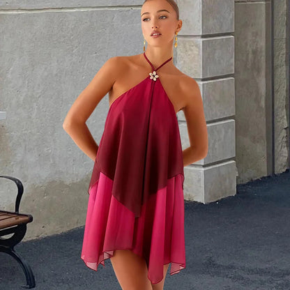 Rosa Farbverlauf Mini Kleid mit Rüschensaum