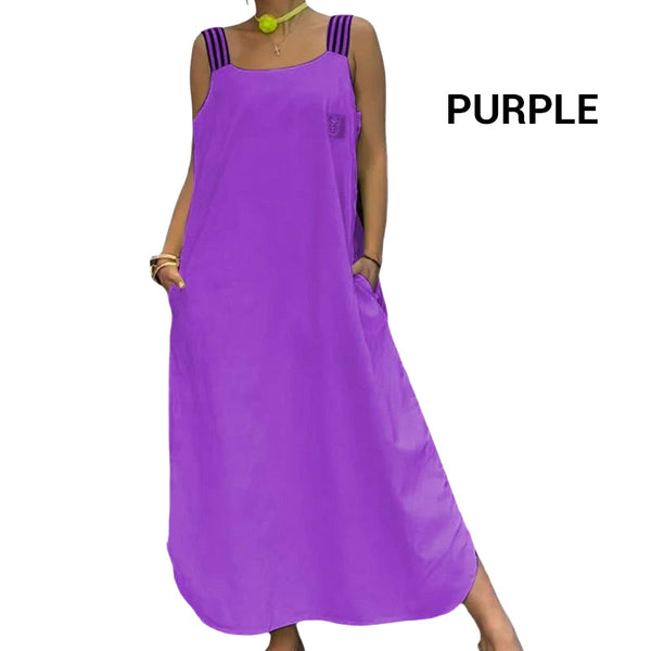 Fließendes Maxikleid mit breiten Trägern und Taschen