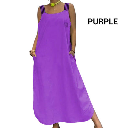 Fließendes Maxikleid mit breiten Trägern und Taschen