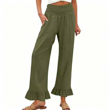 Boho Hosen mit weitem Bein und Rüschen am Saum