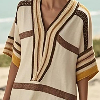 Boho Vintage Print Kleid mit V-Ausschnitt für Damen