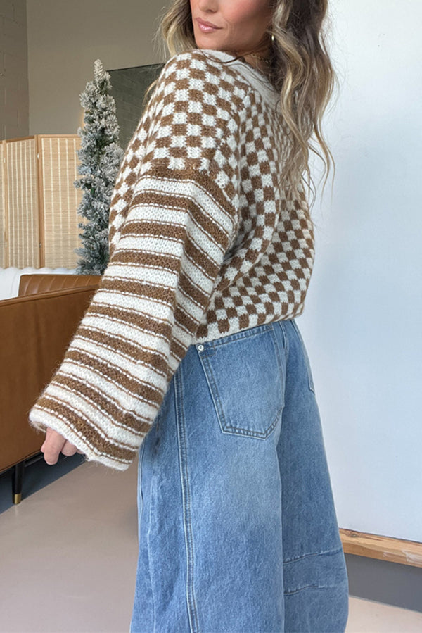 Gemütlicher Strickcardigan mit Karomuster zum Schichten