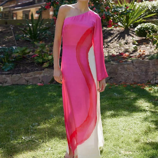 Maxikleid mit Carmenausschnitt, Patchwork und Laternenärmeln