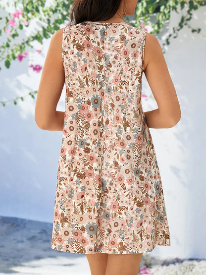 Luftiges Damen Sommerkleid mit V-Ausschnitt, farbenfrohem Print, figurbetont