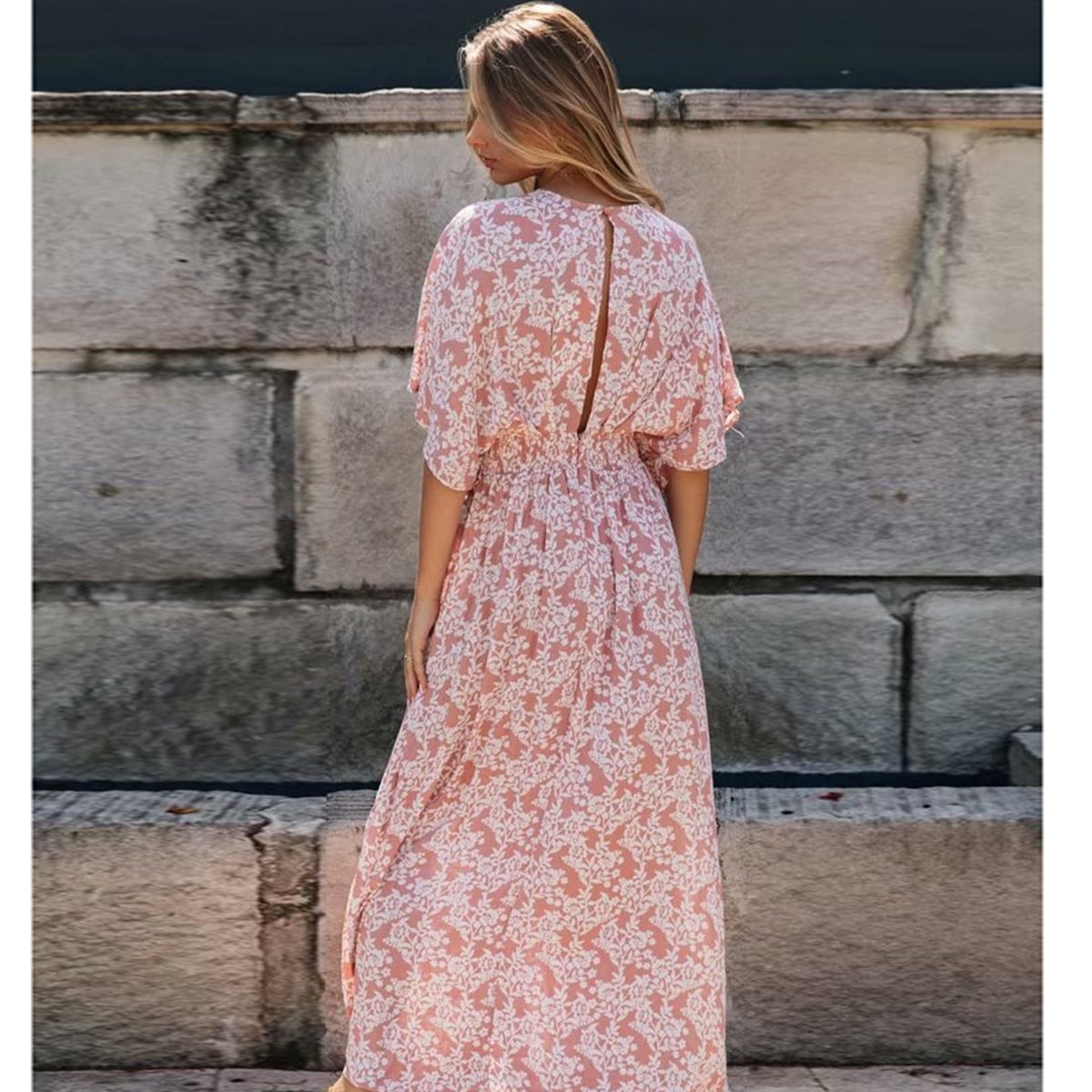 Puderrosa Bohemian Maxikleid mit Schlitz