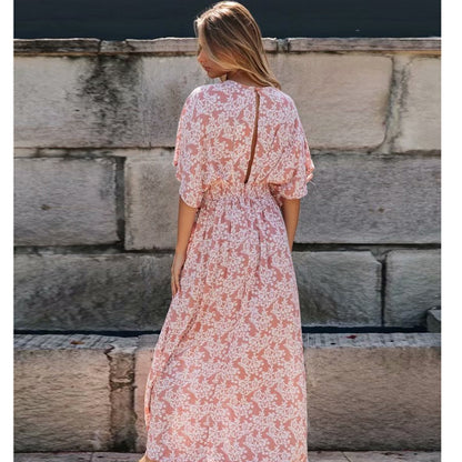 Puderrosa Bohemian Maxikleid mit Schlitz