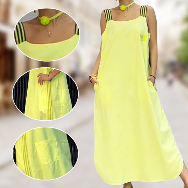 Fließendes Maxikleid mit breiten Trägern und Taschen