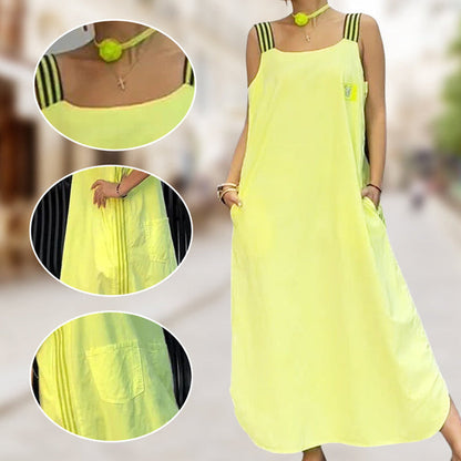 Fließendes Maxikleid mit breiten Trägern und Taschen