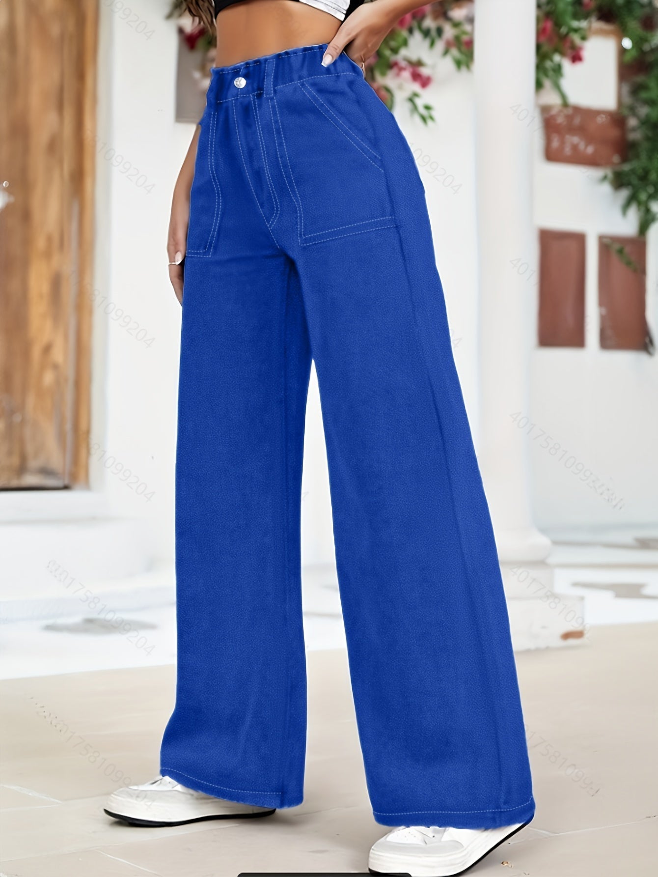 High-Waist Jeans-Cargohose mit weitem Bein und übergroßen Taschen