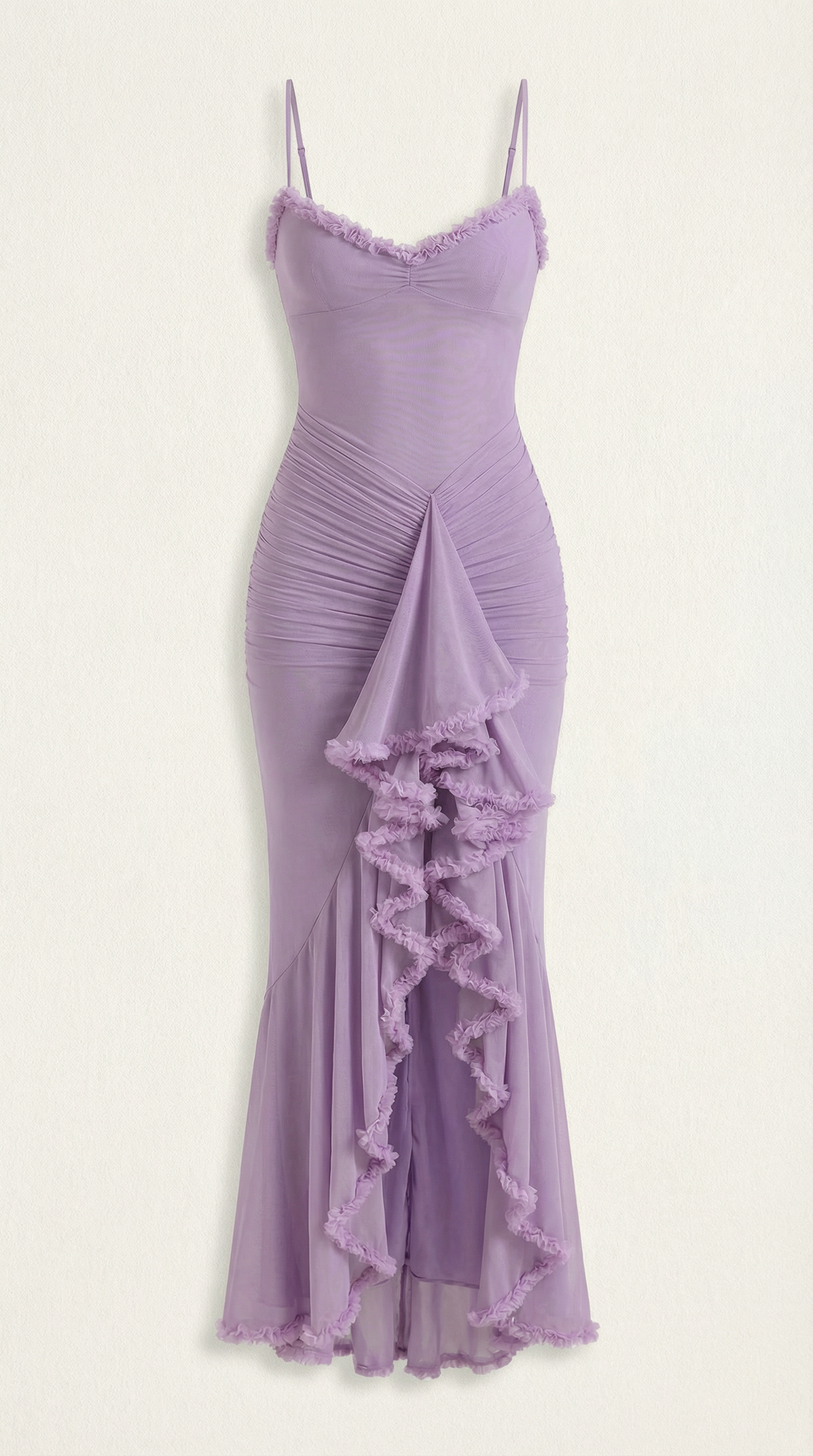 Damen Maxikleid mit Volants und asymmetrischem Saum
