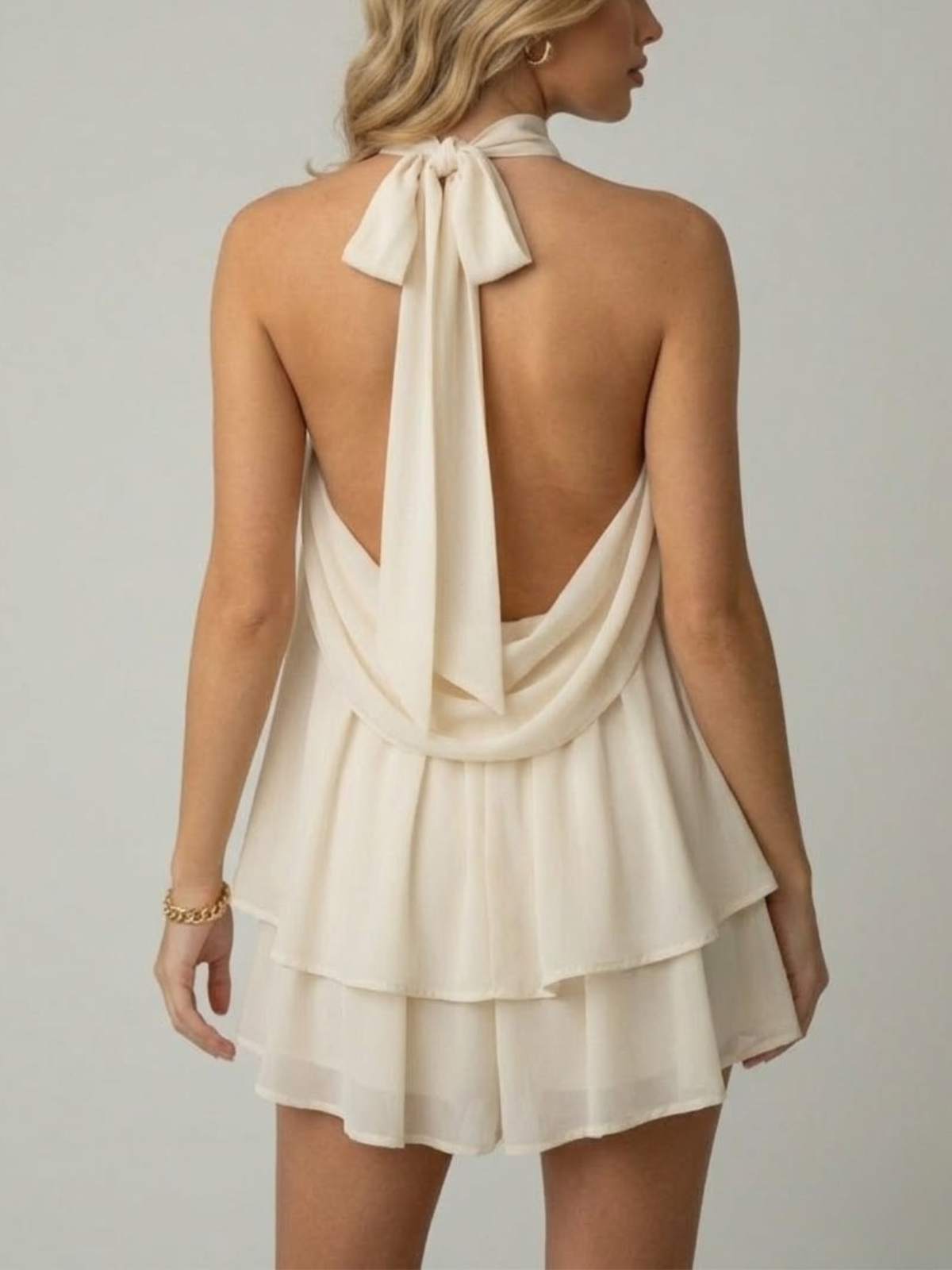 Ärmelloses Damen-Minikleid mit Neckholder und doppeltem Volant-Saum