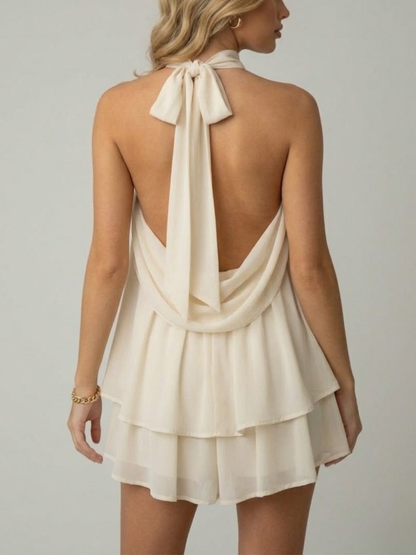 Ärmelloses Damen-Minikleid mit Neckholder und doppeltem Volant-Saum