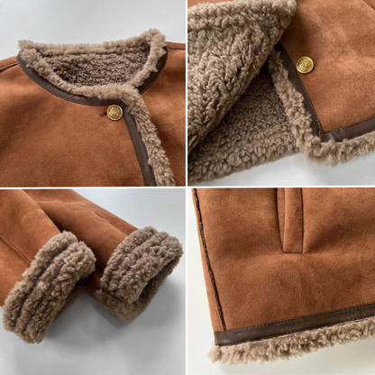 Gemütliche braune Fleece-gefütterte Jacke zum Knöpfen