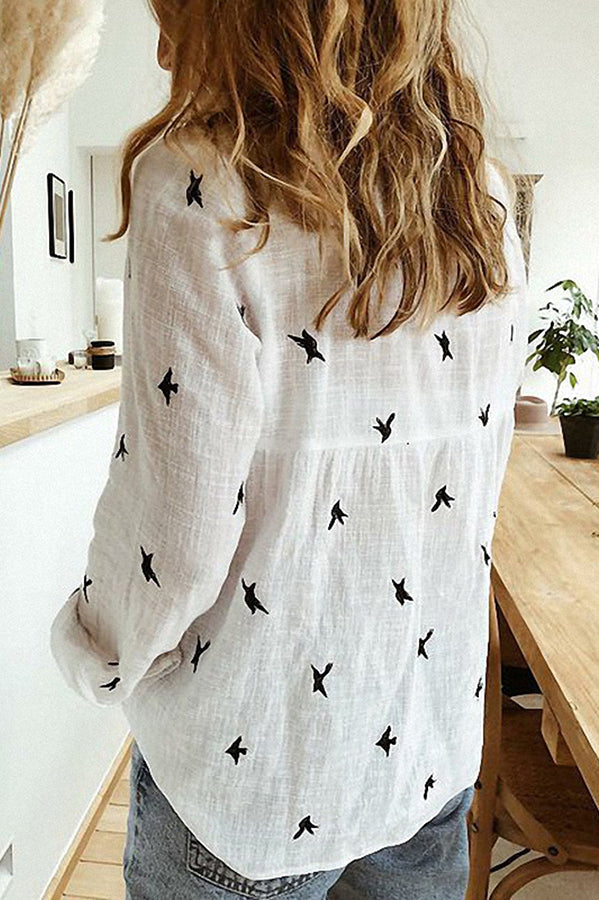 Lyann® | Bluse aus Baumwoll-Leinen mit französischem Landhausmuster