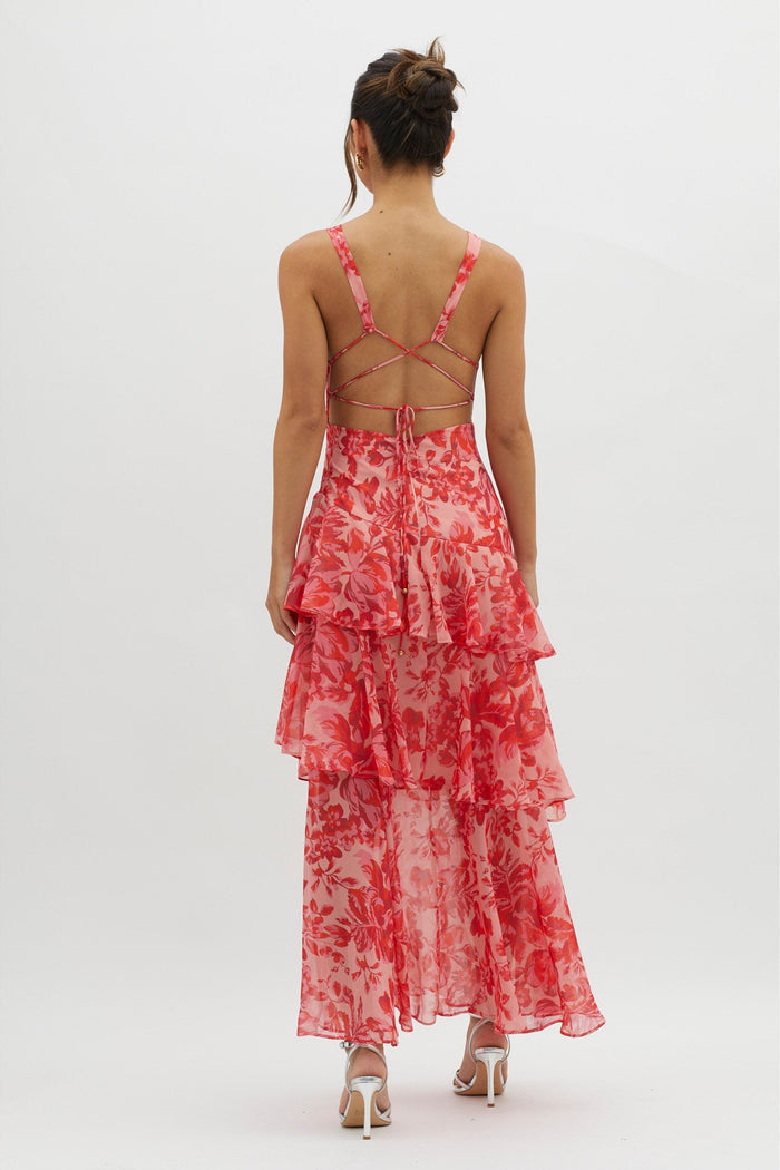 Maxikleid mit Trägern, Blumenmuster und Volants für mühelose Sommerstimmung
