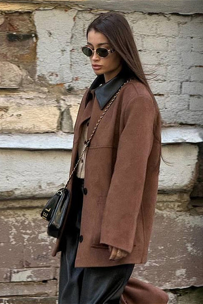 Retro Jacke mit Wildlederkragen und Kontrastdetails