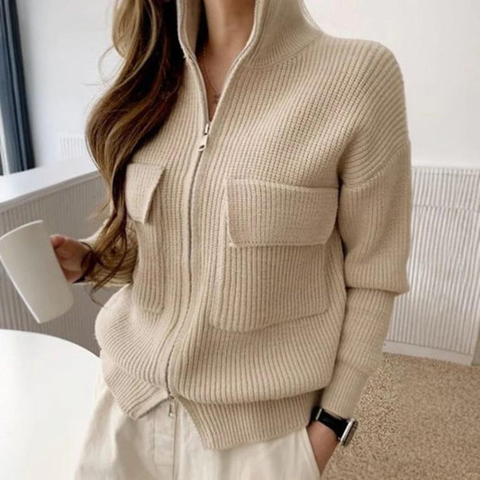 Gemütlicher Strick-Zip-Pullover mit Taschen für den Freizeitlook