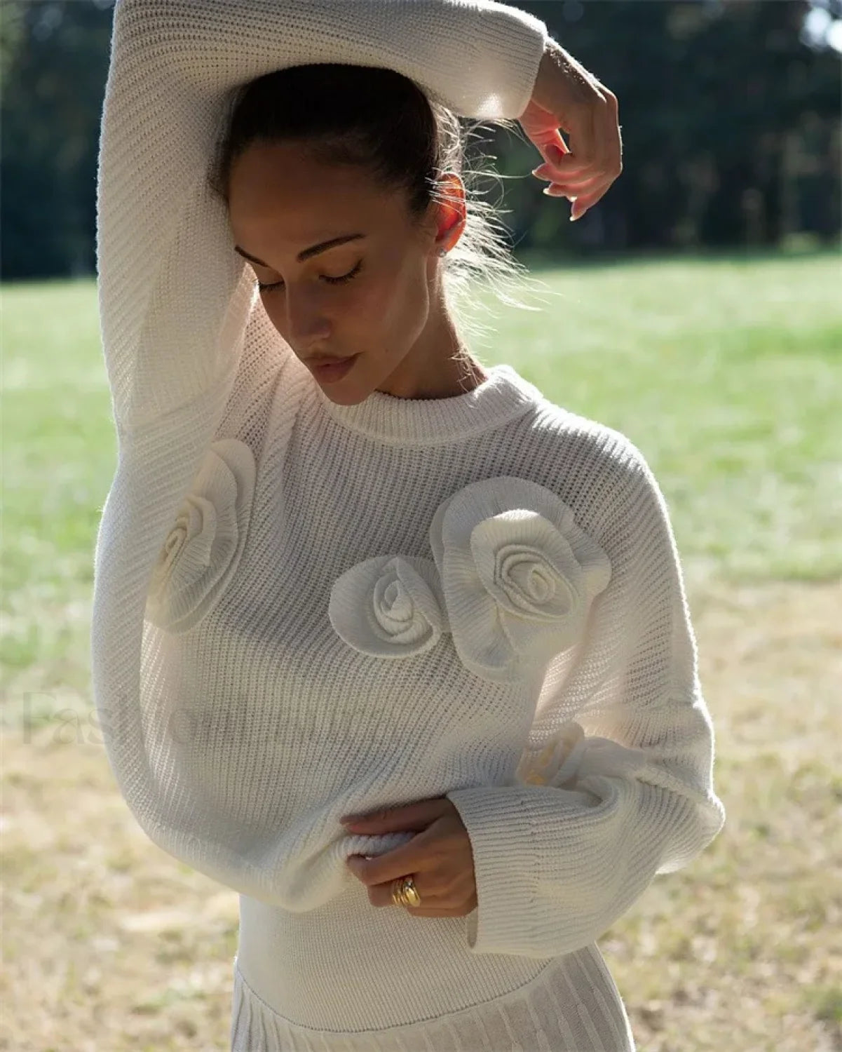 Gemütlicher 3D-Rosen-Strickpullover mit lockerem, lässigem Schnitt