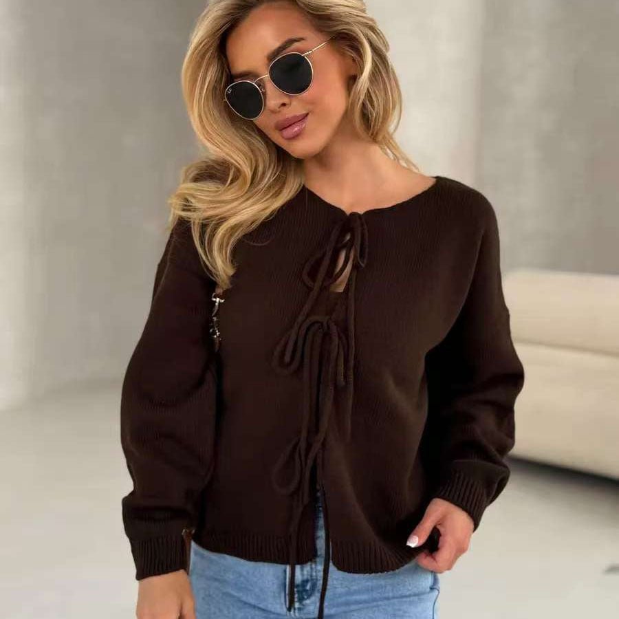 Schicker Kurzer Cardigan-Pullover mit Schnürung