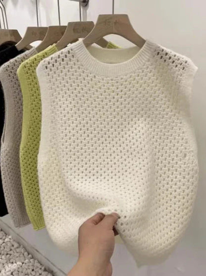 Damen Ärmelloser Gestrickter Pullover Leichtes Lockeres Oberteil