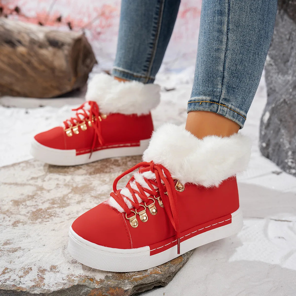 Gemütliche Woll-Schnürstiefel für Damen für den Winter