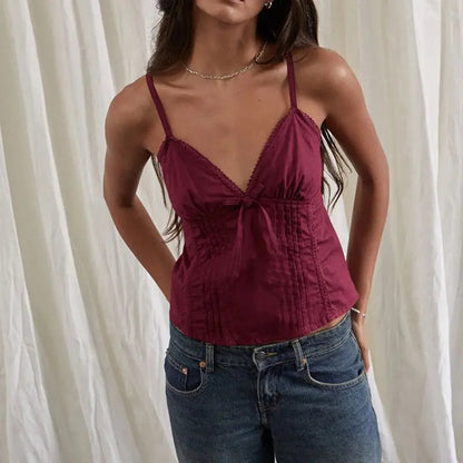 Schickes Crop-Top mit V-Ausschnitt und verstellbarer Schleife