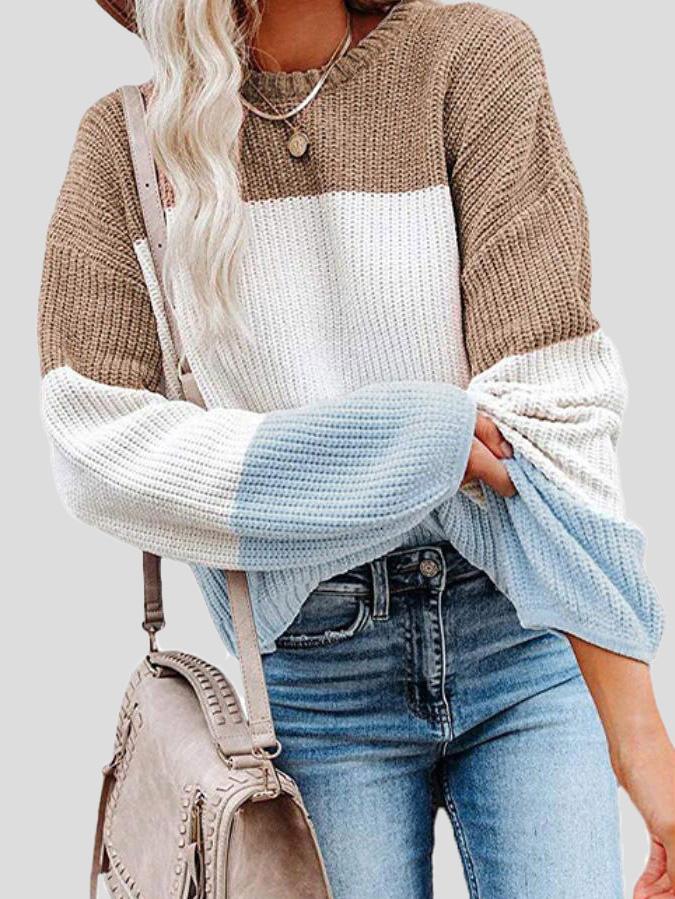Gemütlicher Strickpullover mit Farbblock-Design für den Herbst-Layering