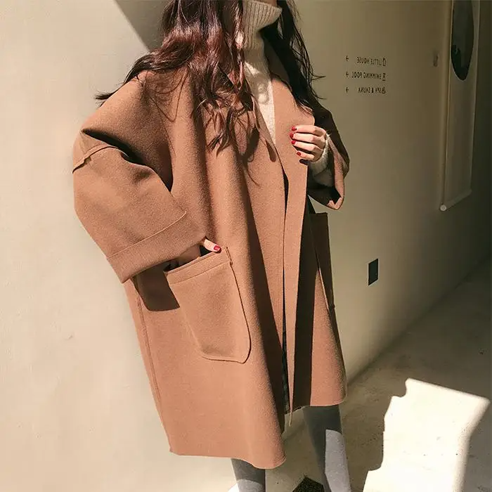 Übergroßer Wollmischmantel mit Taschen und entspanntem Schnitt