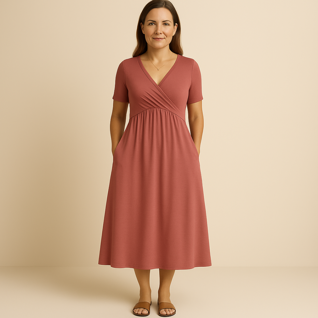 Irene® | Midikleid mit V-Ausschnitt und fließender Silhouette