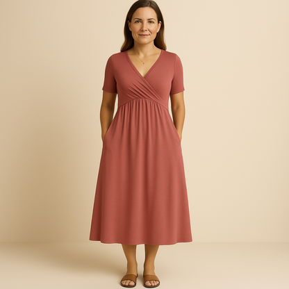 Irene® | Midikleid mit V-Ausschnitt und fließender Silhouette