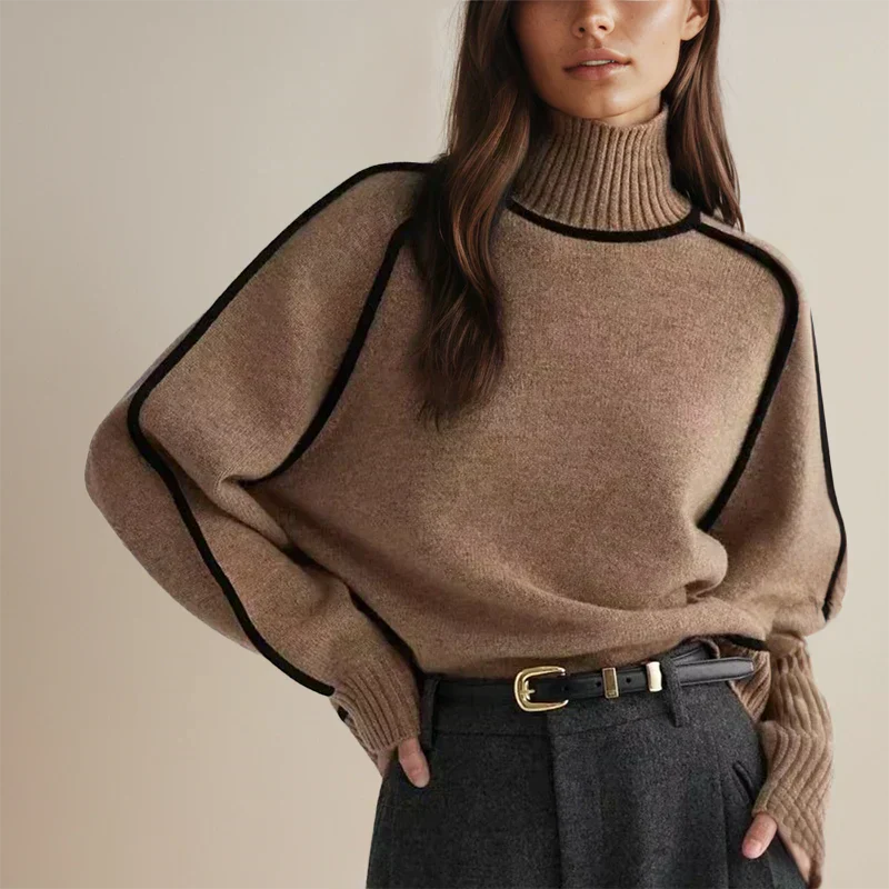 Gemütlicher gestrickter Rollkragenpullover mit langen Ärmeln