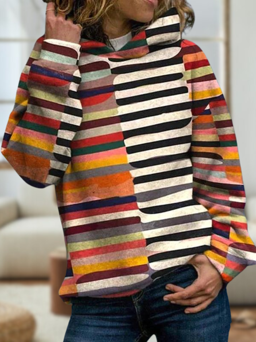 Amber® | Stylischer bunt Gestreifter Kapuzenpullover