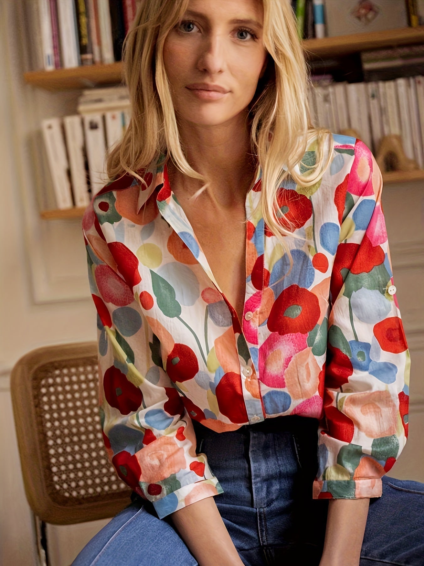 Bunte Blumenmuster Damenbluse