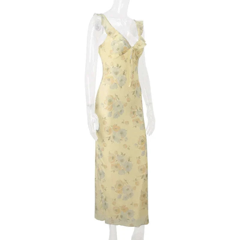 Maxikleid mit Blumenmuster, tiefem Ausschnitt und Rückenausschnitt