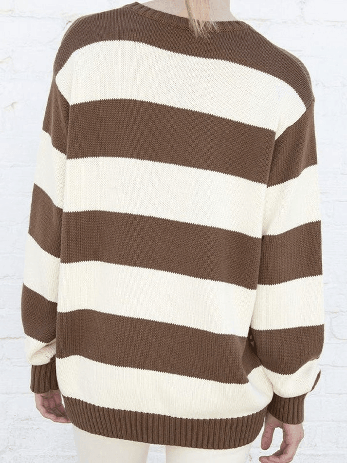 Gemütlicher gestreifter Rundhalsausschnitt Strickpullover