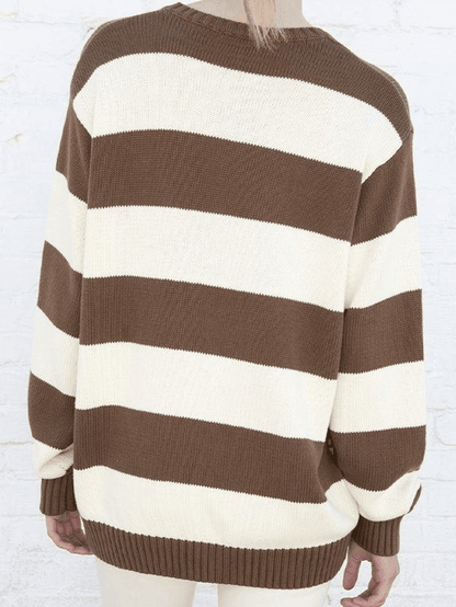Gemütlicher gestreifter Rundhalsausschnitt Strickpullover