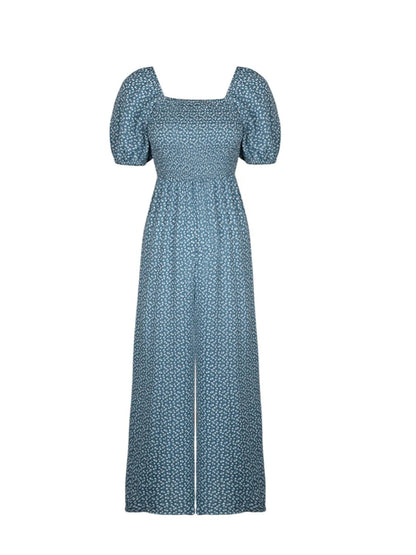 Damen Jumpsuit mit bedrucktem Karree-Ausschnitt und Puffärmeln