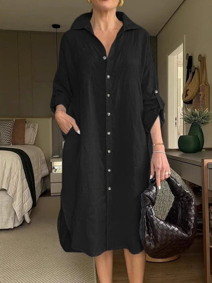 Lässiges Baumwoll-Leinen-Kleid mit Rüschen und quadratischem Ausschnitt