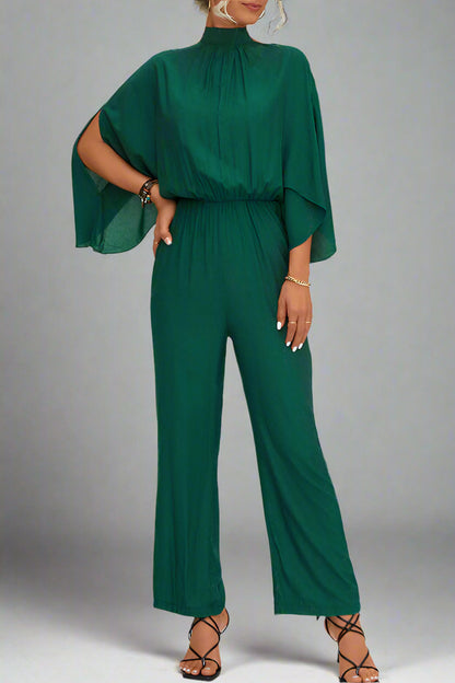 Damen Einfarbiger Jumpsuit mit Schnürung, Rückenschlitz und Langarm