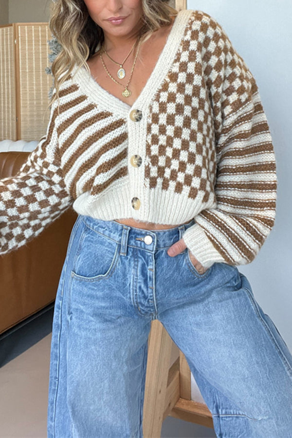 Gemütlicher Strickcardigan mit Karomuster zum Schichten