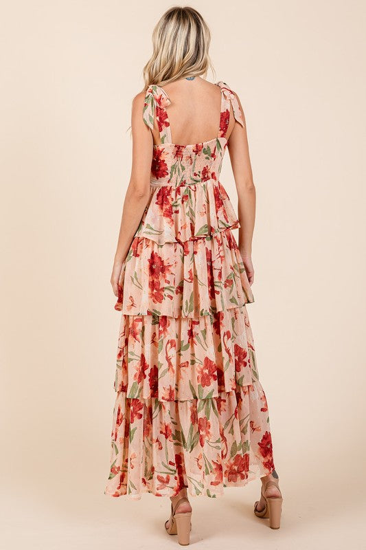 Oli® | Mehrlagiges Blumen-Maxikleid mit Herzausschnitt
