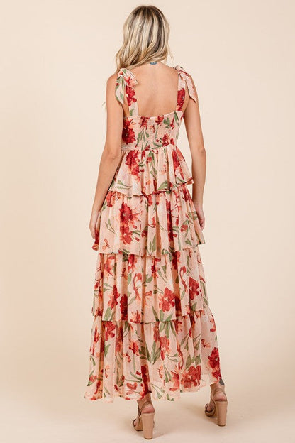 Oli® | Mehrlagiges Blumen-Maxikleid mit Herzausschnitt