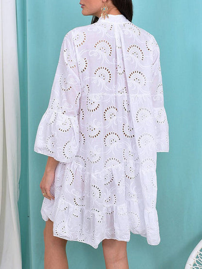 A-Linien Minikleid mit V-Ausschnitt und ausgestellten Ärmeln