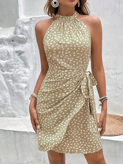 Floral Faltenrock Neckholder-Kurzkleid mit Reißverschluss hinten