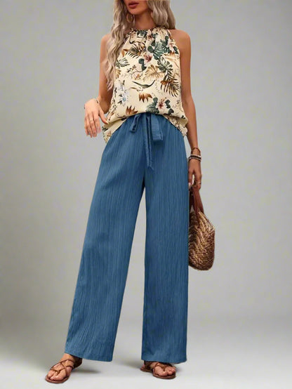 Damen bedrucktes Tanktop und Hose mit weitem Bein Set