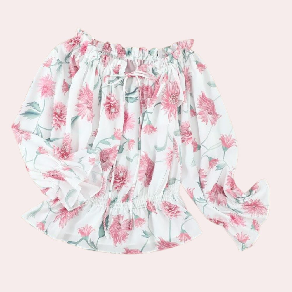 Florale Schulterfreie Bluse mit Puffärmeln